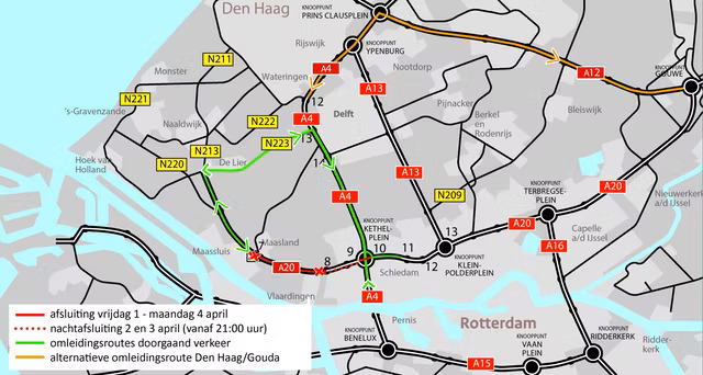 A20 Maassluis - Vlaardingen-West afgesloten 