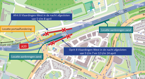 Nachtwerkzaamheden langs A20 van 5 tot en met 14 april