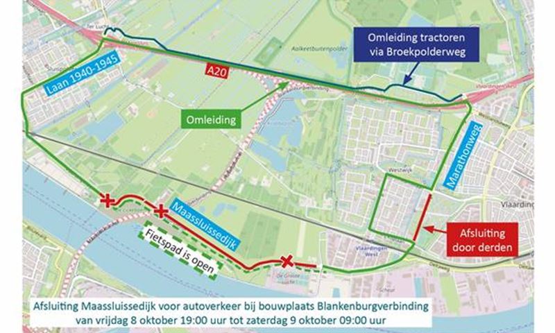 Nachtafsluiting doorgaand autoverkeer Maassluissedijk - Vlaardingen 