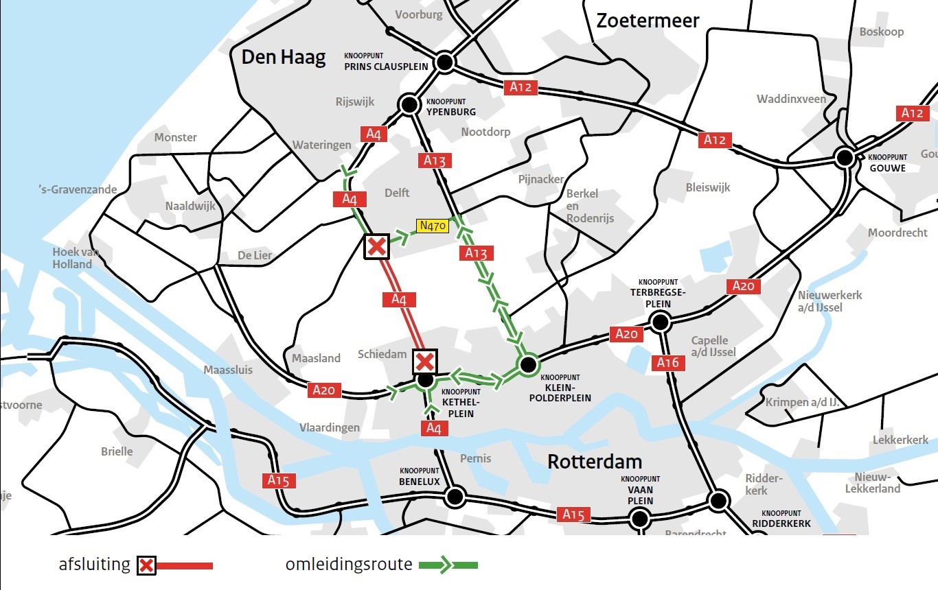 Nachtafsluiting onderhoudswerkzaamheden Ketheltunnel A4 Delft - Schiedam