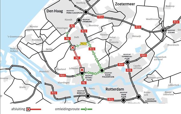 Nachtafsluiting onderhoudswerkzaamheden Ketheltunnel A4 Delft - Schiedam