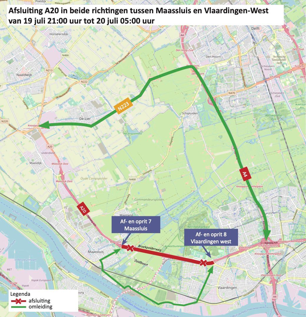 19 juli plaatsen portalen over A20 in de nacht