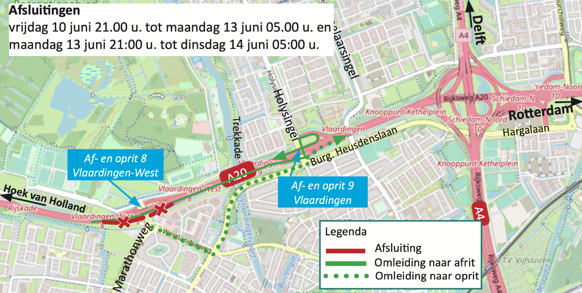 Weekendafsluiting op- en afrit Marathonweg 