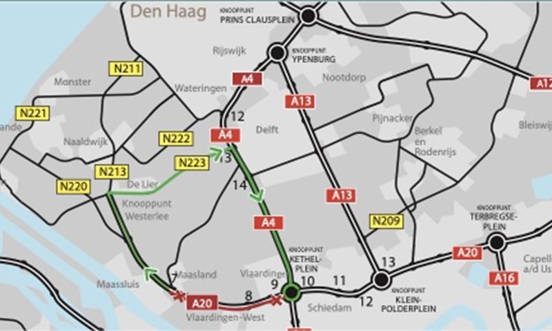 Weekendwerkzaamheden met afsluitingen A20 richting Rotterdam