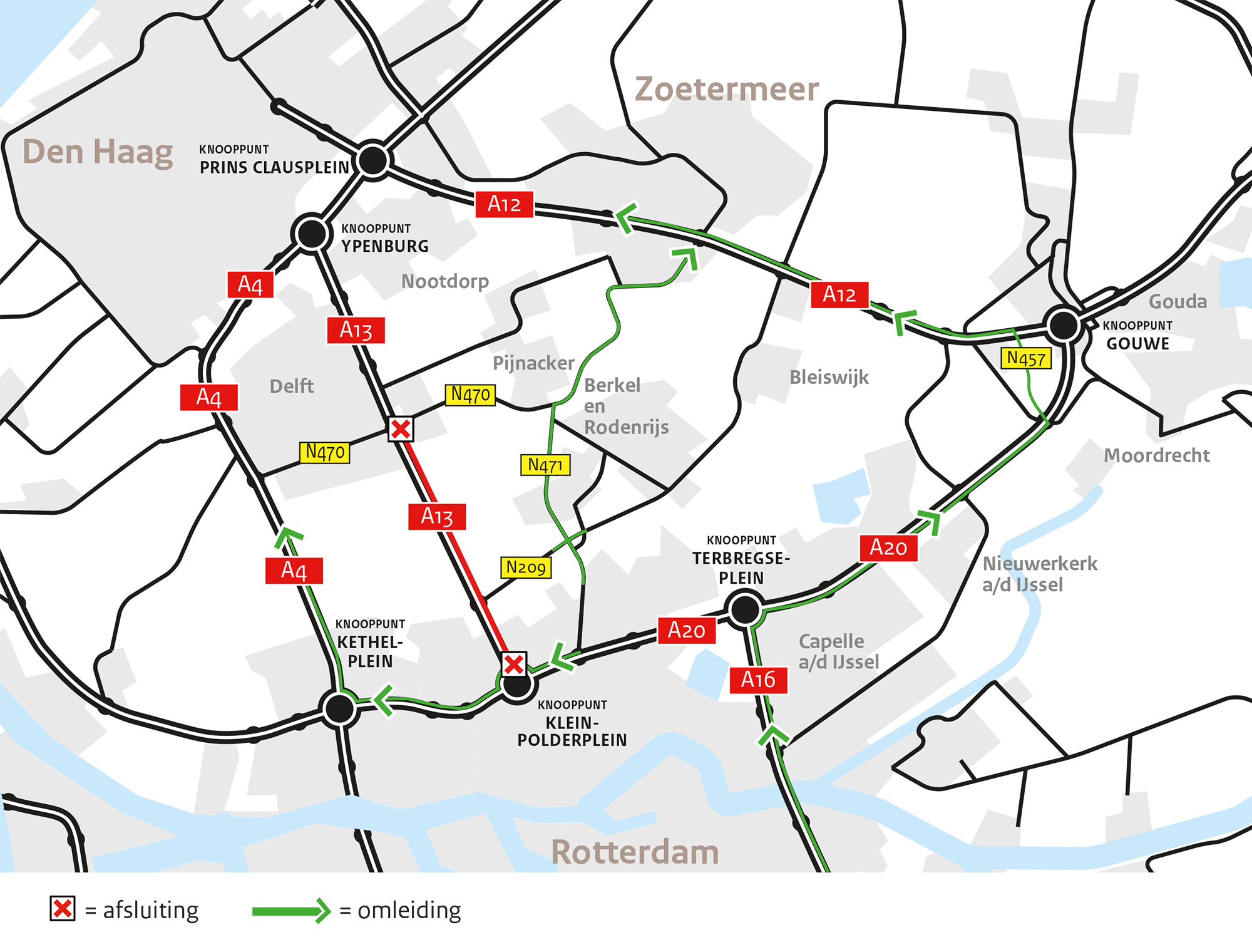 Weekendafsluiting A13 richting Den Haag 
