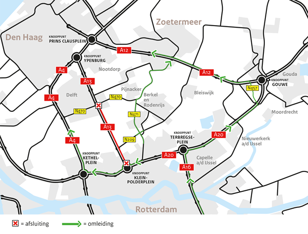 Weekendafsluiting A13 richting Den Haag 