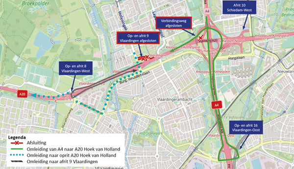 Afsluitingen op en rond de A20 bij Vlaardingen vanaf 10 januari